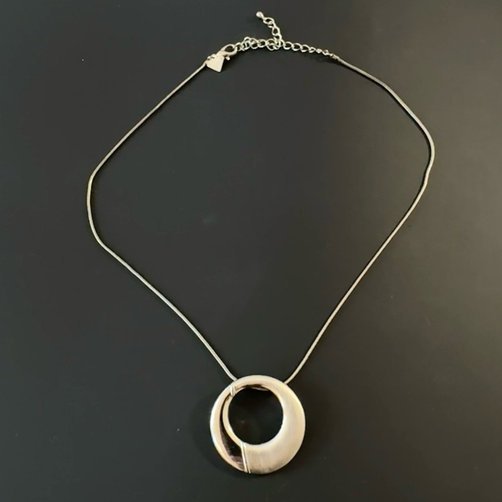 Cookie Lee Silver Tone Sculptural Circle Pendant Necklace